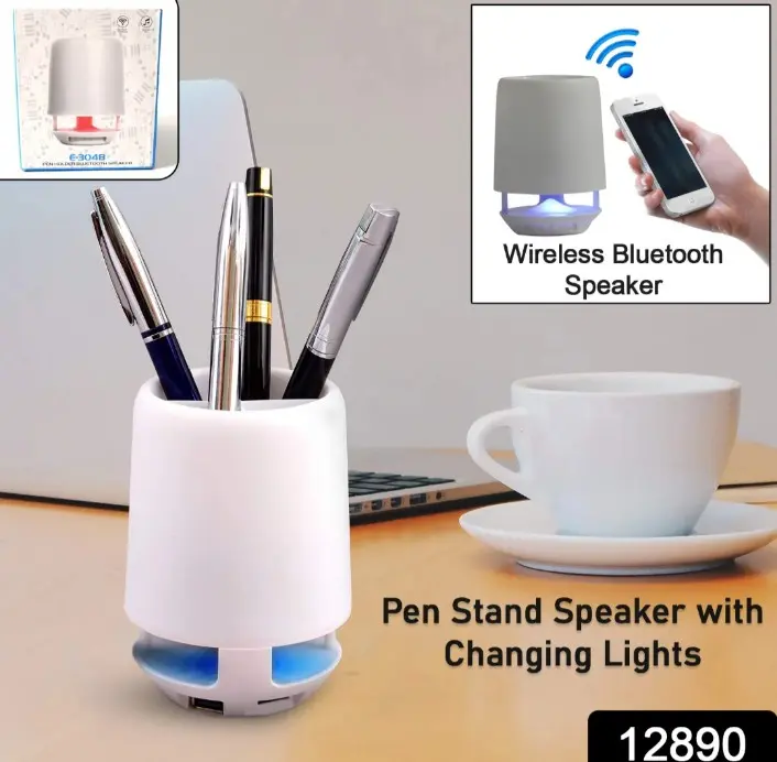 Multifunctional pen holder with Bluetooth speaker & lamp